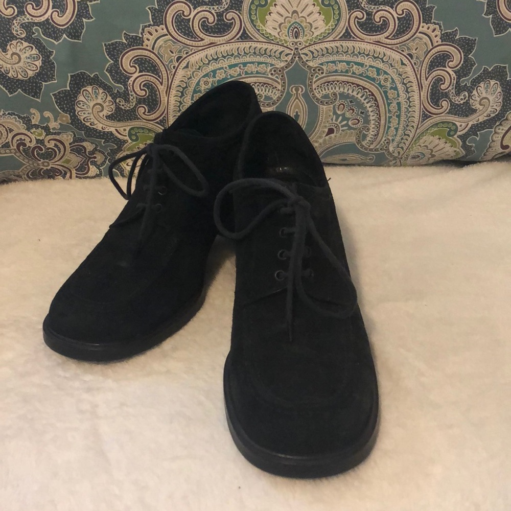 Black Felt Chunky Heels